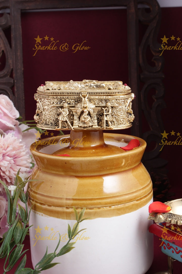 Antique gold alike Vivah bridal procession carved kumkum box - Sparkle and Glow