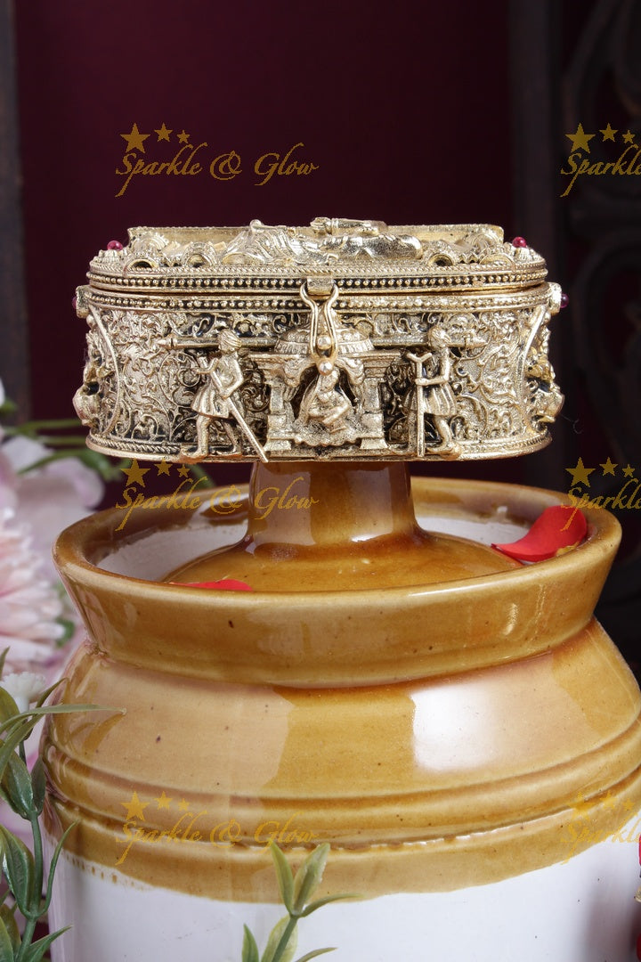 Antique gold alike Vivah bridal procession carved kumkum box - Sparkle and Glow