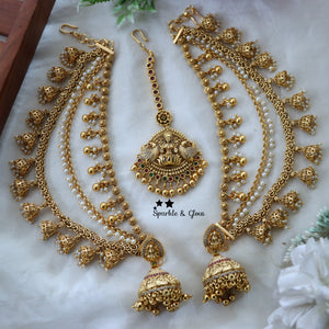 Lakshmi Bridal Combo Set with Necklace, Earrings & Maang Tikka