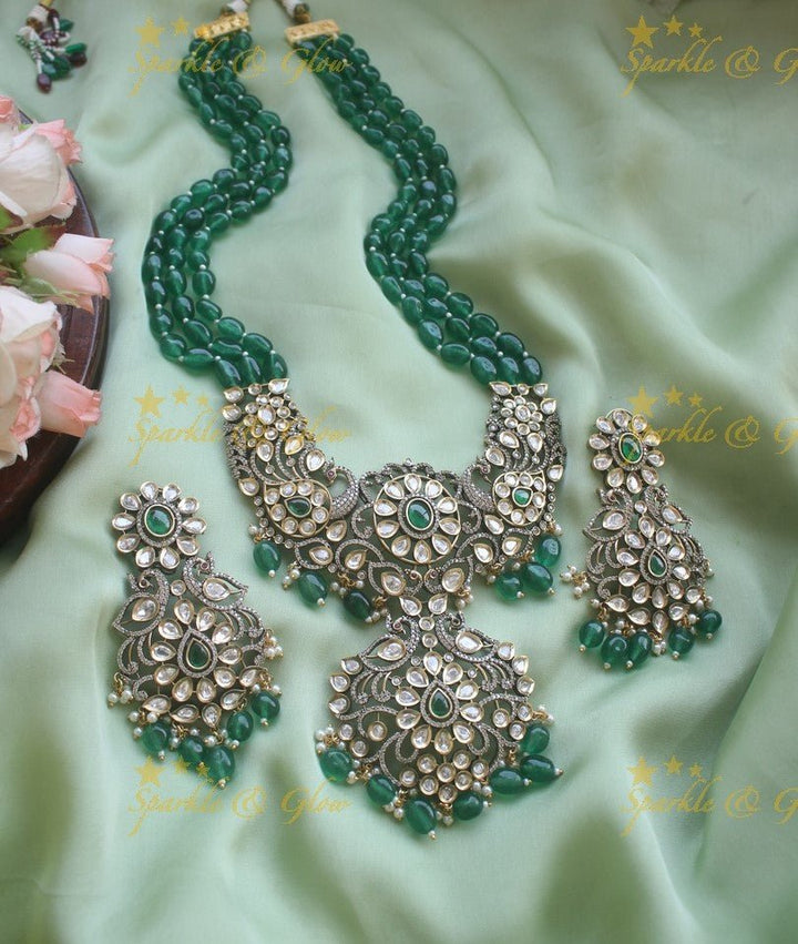 Exquisite victorian AD stones peacock pendent beads chain - Light pink - Sparkle and Glow - Light pink - Back Thread