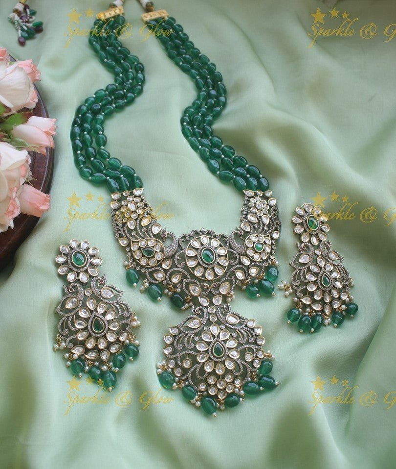 Exquisite victorian AD stones peacock pendent beads chain - Light pink - Sparkle and Glow - Light pink - Back Thread