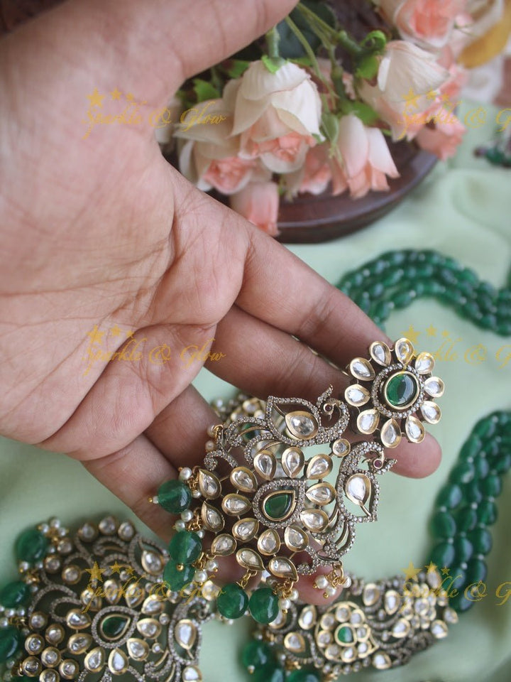 Exquisite victorian AD stones peacock pendent beads chain - Light pink - Sparkle and Glow - Light pink - Back Thread