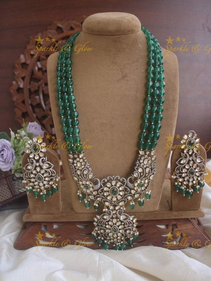 Exquisite victorian AD stones peacock pendent beads chain - Light pink - Sparkle and Glow - Pink - Back Thread