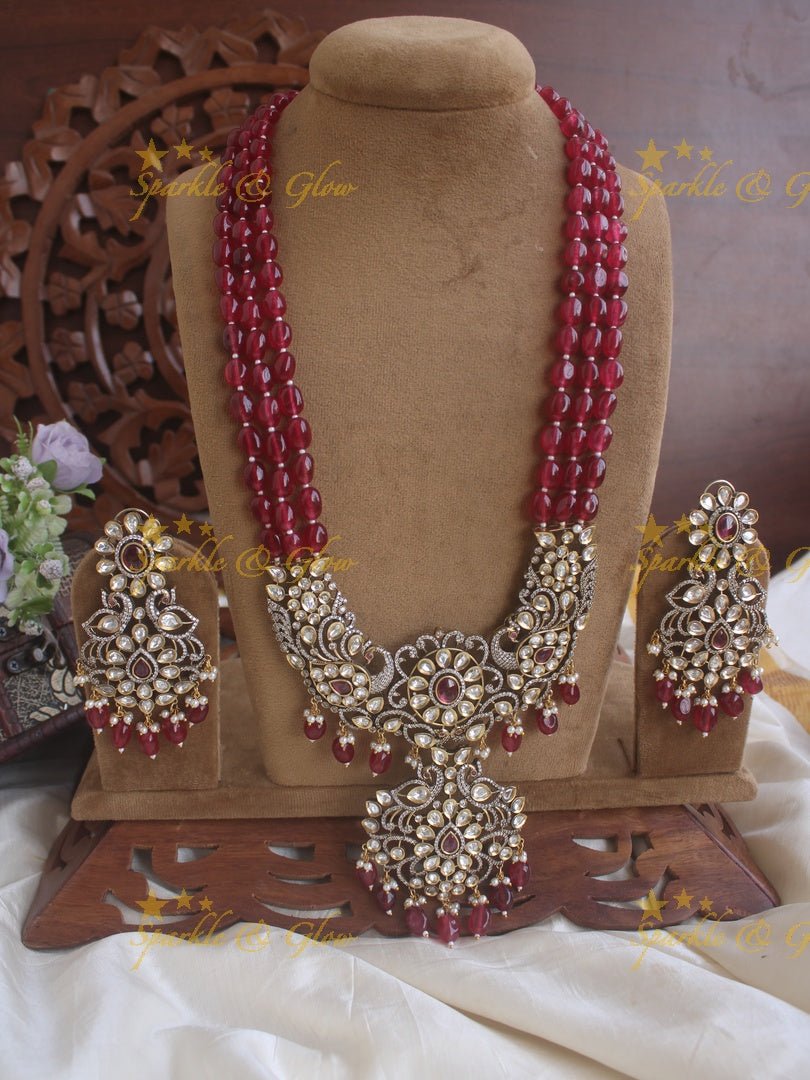 Exquisite victorian AD stones peacock pendent beads chain - Light pink - Sparkle and Glow - Pink - Back Thread