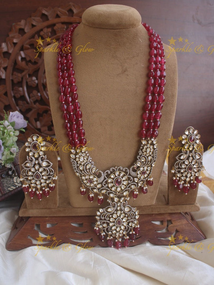 Exquisite victorian AD stones peacock pendent beads chain - Light pink - Sparkle and Glow - Pink - Back Thread