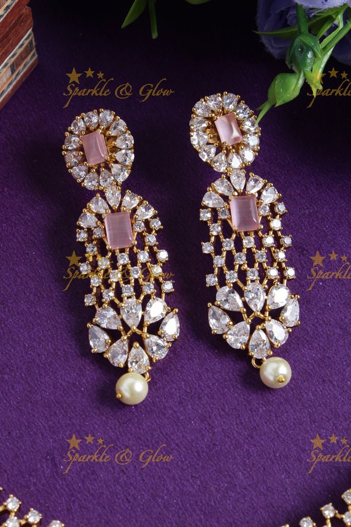 Stunning floral american diamond short necklace - Pink - Sparkle and Glow - Pink - Back Thread
