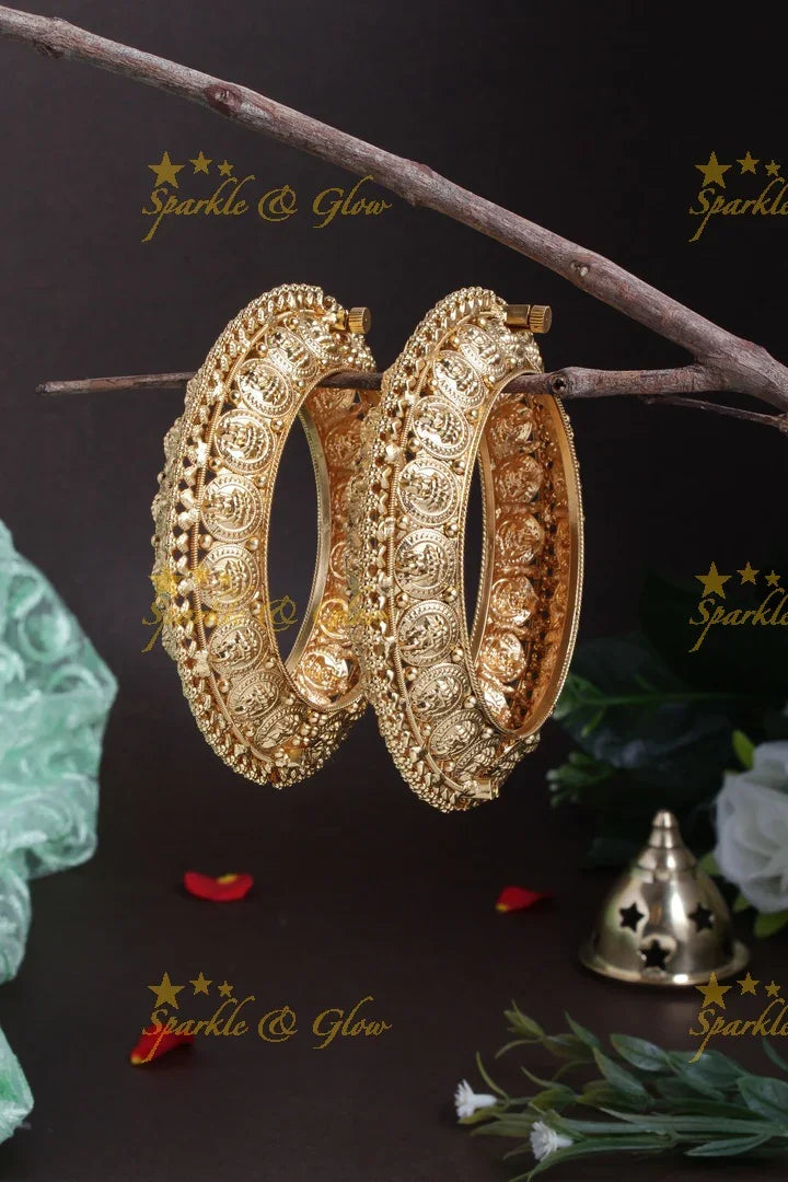 Intricately carved Lakhsmi coin type bangles - Sparkle and Glow