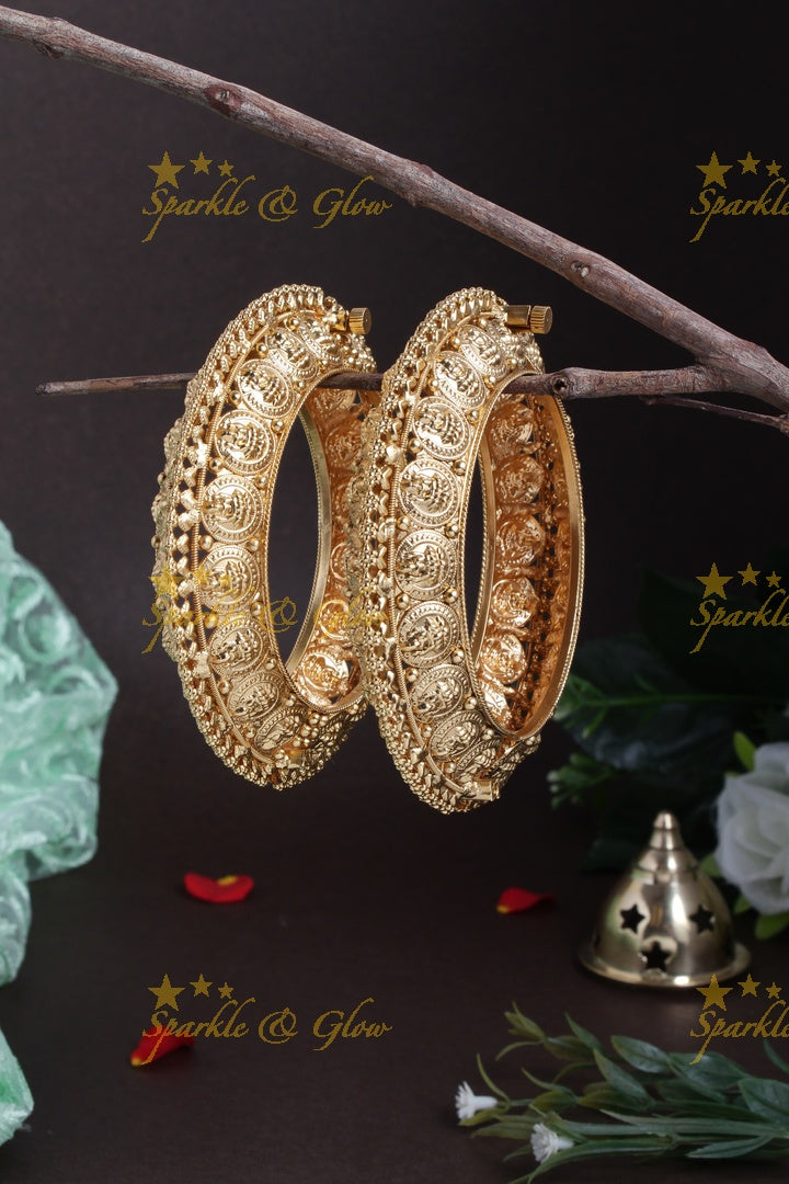 Intricately carved Lakhsmi coin type bangles