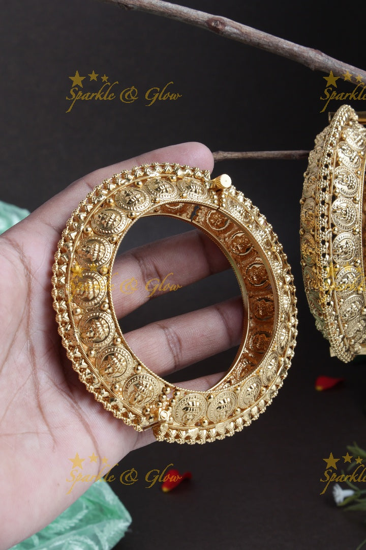 Intricately carved Lakhsmi coin type bangles