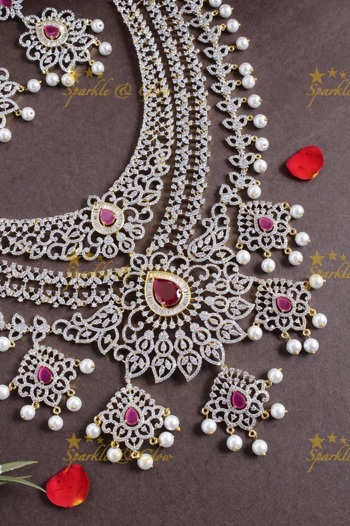 Mesmerizing multilayered gj polish AD floral necklace - Sparkle and Glow - Pink - Back Thread