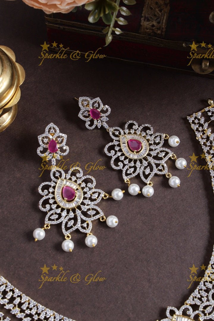 Mesmerizing multilayered gj polish AD floral necklace - Sparkle and Glow - Pink - Back Thread