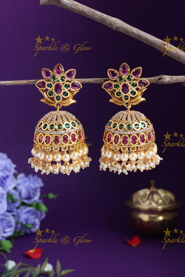 Sparkling premium matte floral studded jhumkas