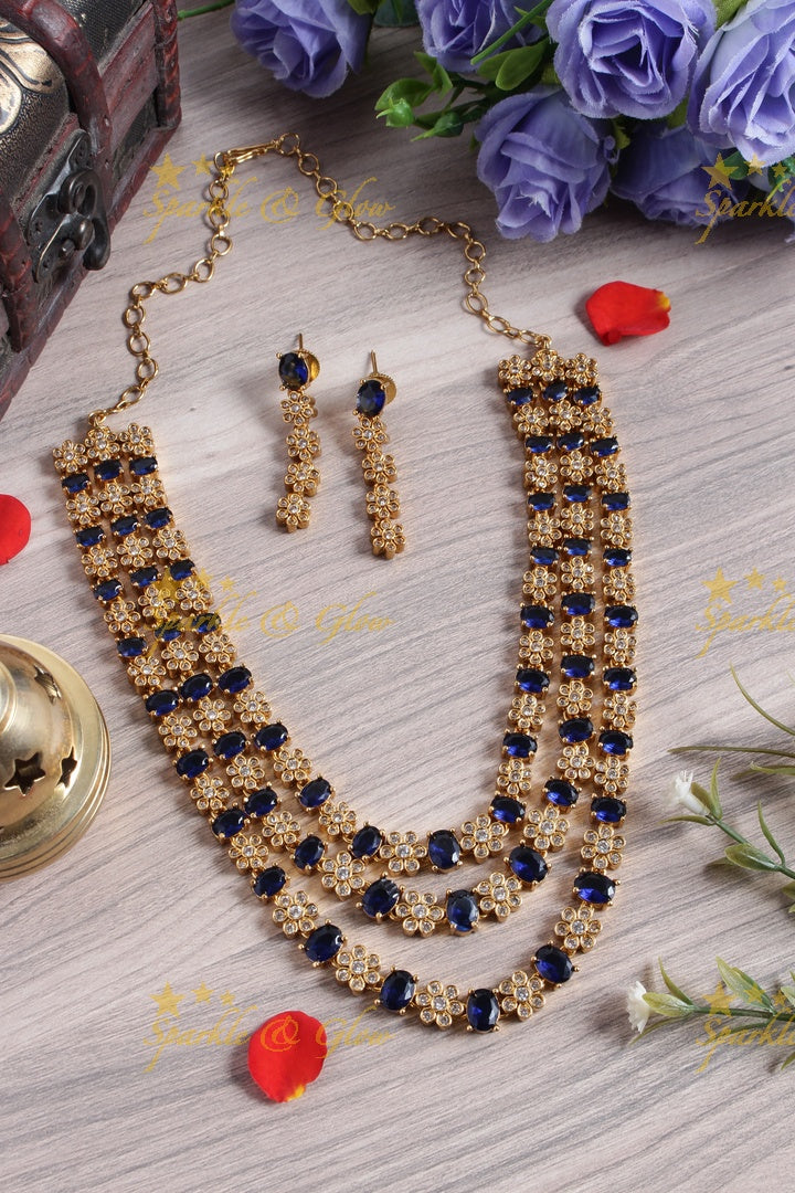 Premium Matt floral stone AD short necklace