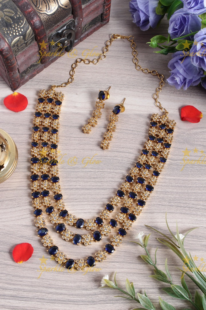 Premium Matt floral stone AD short necklace