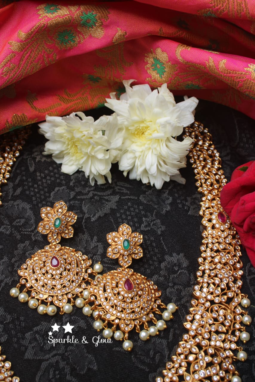 Premium quality matte grand CZ stones haram - Sparkle and Glow - Green - Back Thread
