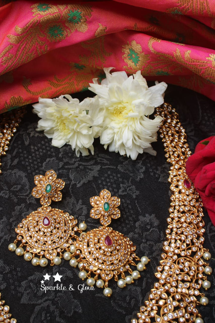 Premium quality matte grand CZ stones haram - Sparkle and Glow - Green - Back Thread