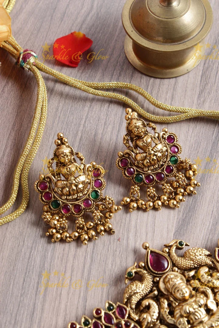 Gold alike lakshmi carved mango gold beads cluster choker - Sparkle and Glow