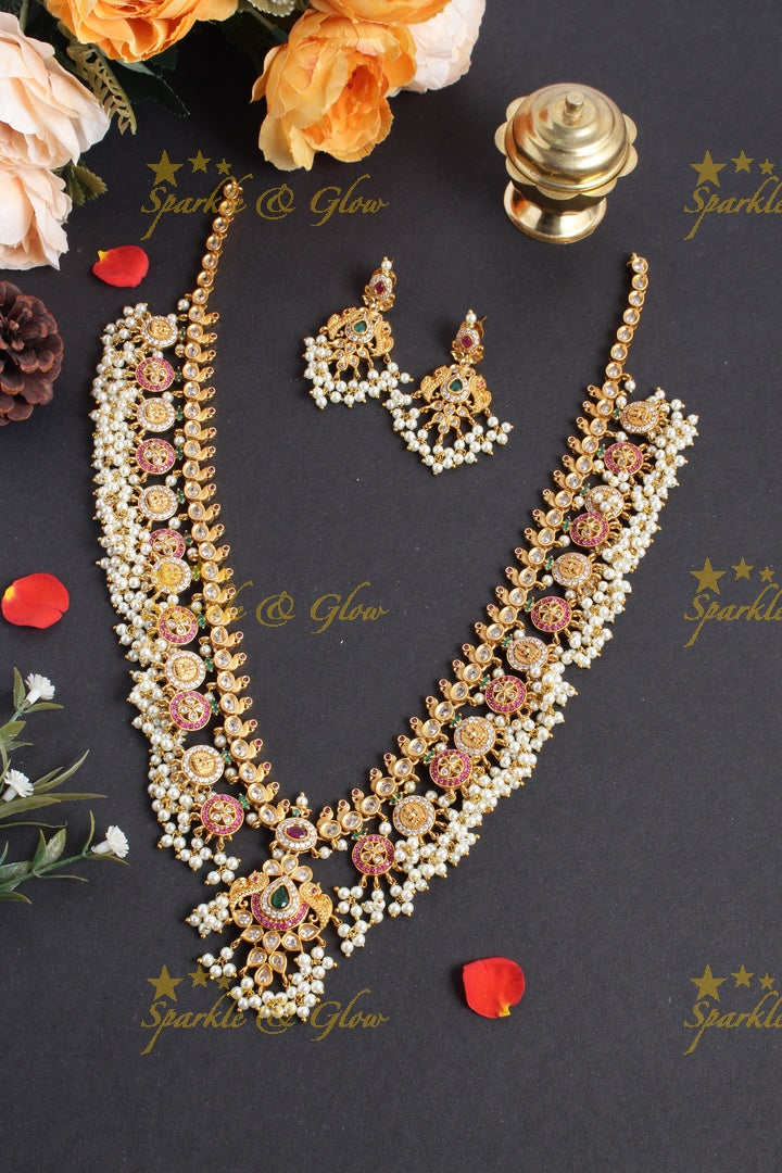 Stunning floral lakshmi coin necklace with pearls