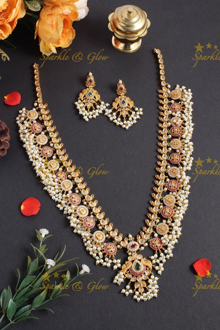 Stunning floral lakshmi coin necklace with pearls
