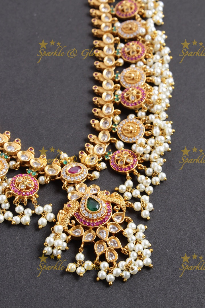 Stunning floral lakshmi coin necklace with pearls