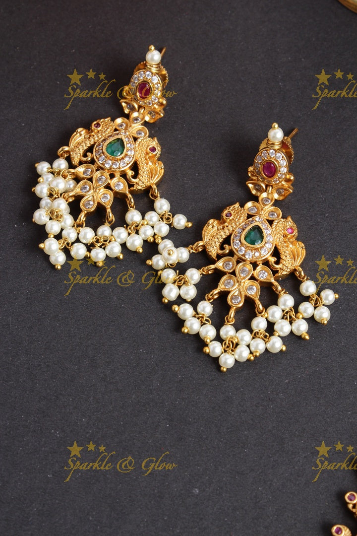 Stunning floral lakshmi coin necklace with pearls