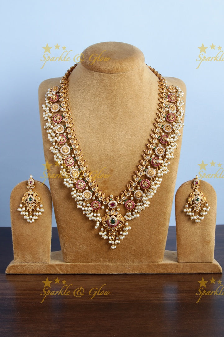 Stunning floral lakshmi coin necklace with pearls