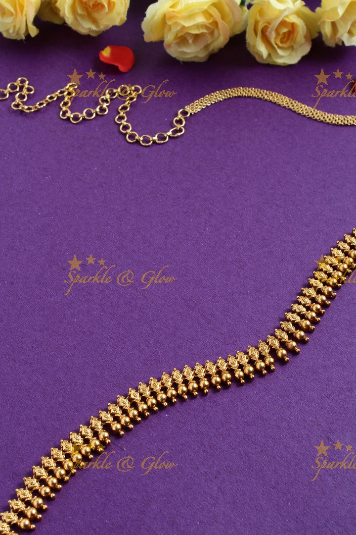 Premium Matt diamond deisgn gold beads hipchain