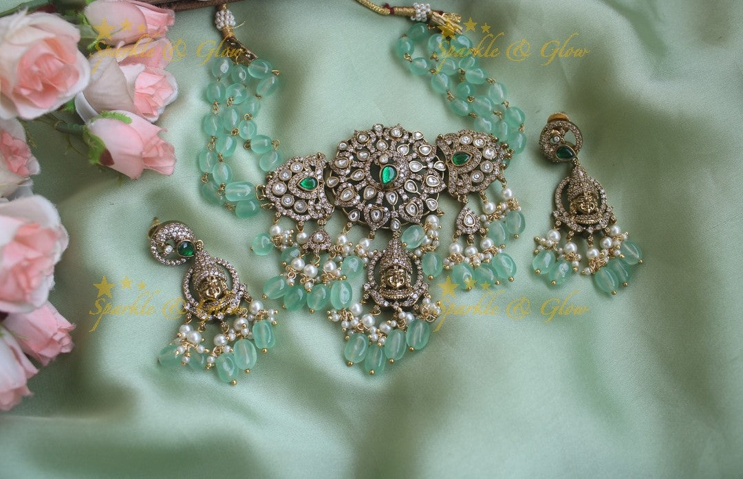 Statement Victorian AD God Balaji and peacock choker - PInk