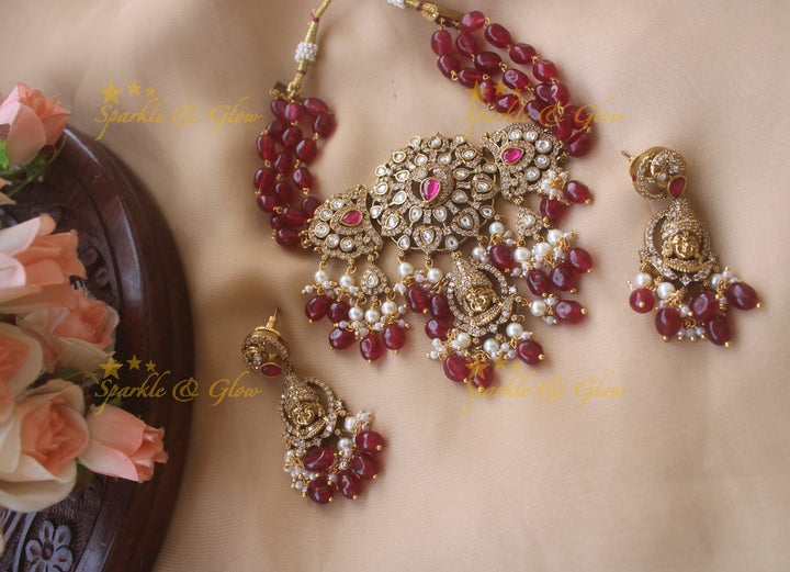 Statement Victorian AD God Balaji and peacock choker - PInk