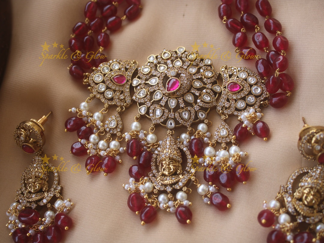 Statement Victorian AD God Balaji and peacock choker - PInk