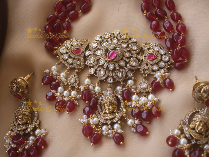 Statement Victorian AD God Balaji and peacock choker - PInk
