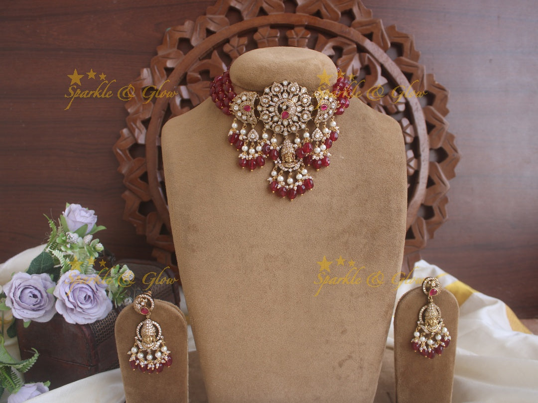 Statement Victorian AD God Balaji and peacock choker - PInk