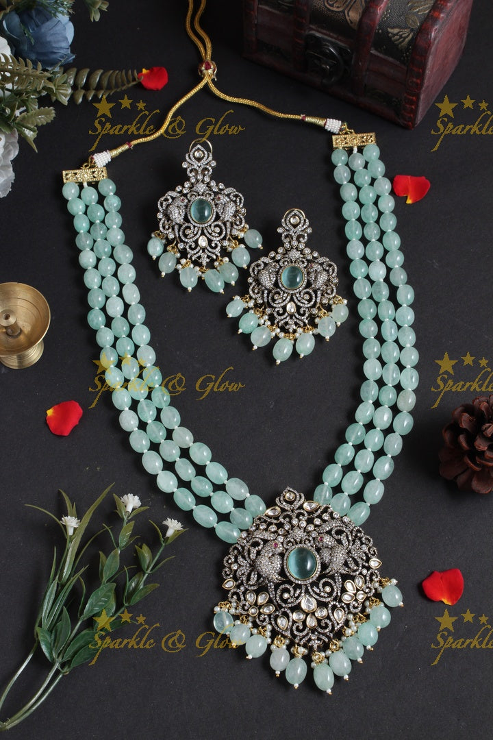 Beautiful victorian AD beads silver intricate design carved pendent - Light Blue