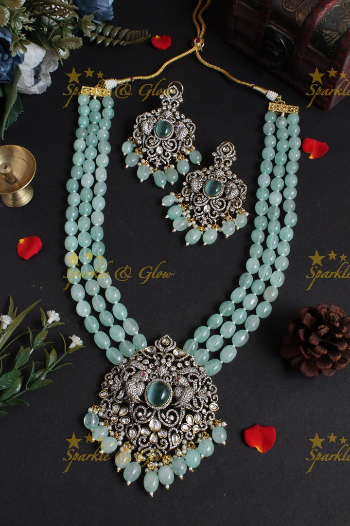 Beautiful victorian AD beads silver intricate design carved pendent - Light Blue