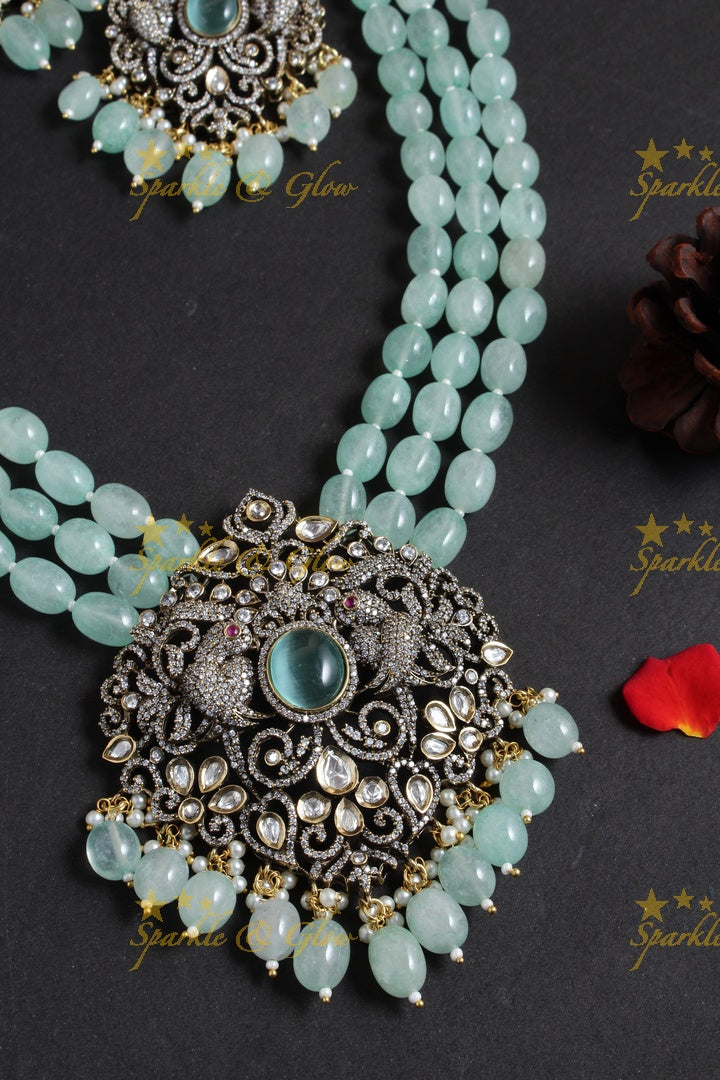 Beautiful victorian AD beads silver intricate design carved pendent - Light Blue