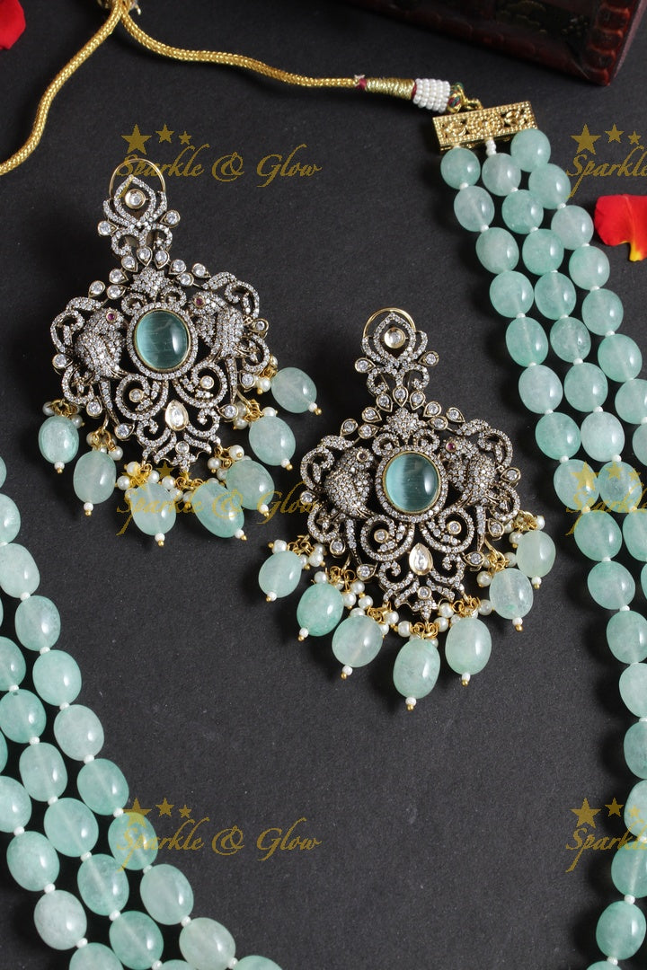 Beautiful victorian AD beads silver intricate design carved pendent - Light Blue