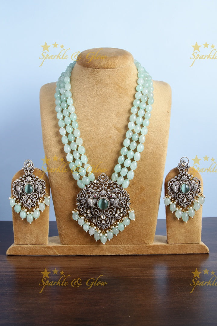 Beautiful victorian AD beads silver intricate design carved pendent - Light Blue