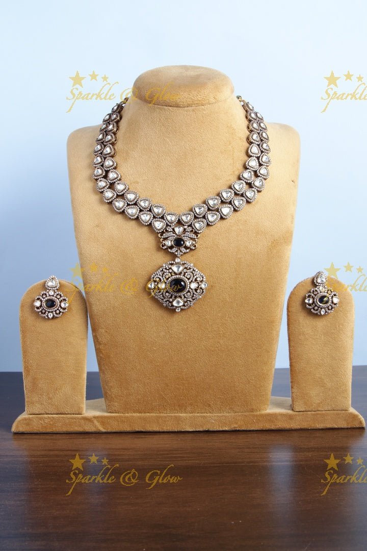 Stunning victorian AD layered necklace with Green stone - Sparkle and Glow - Pink - Back Thread