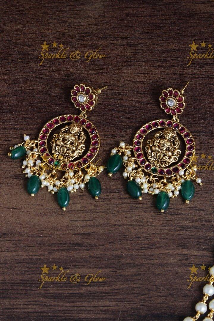 Beautiful multilayered pearl necklace with Lakshmi peacock carved pendent - Sparkle and Glow