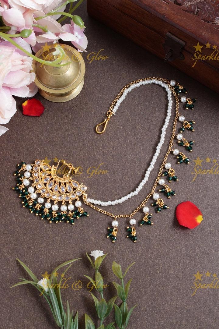 Antique half moon floral nosepin with pearl chain - Pink - Sparkle and Glow