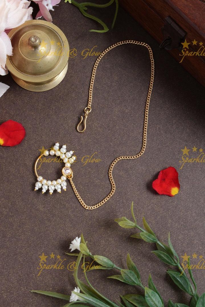 Antique Pearl Nosepin with Green Chain