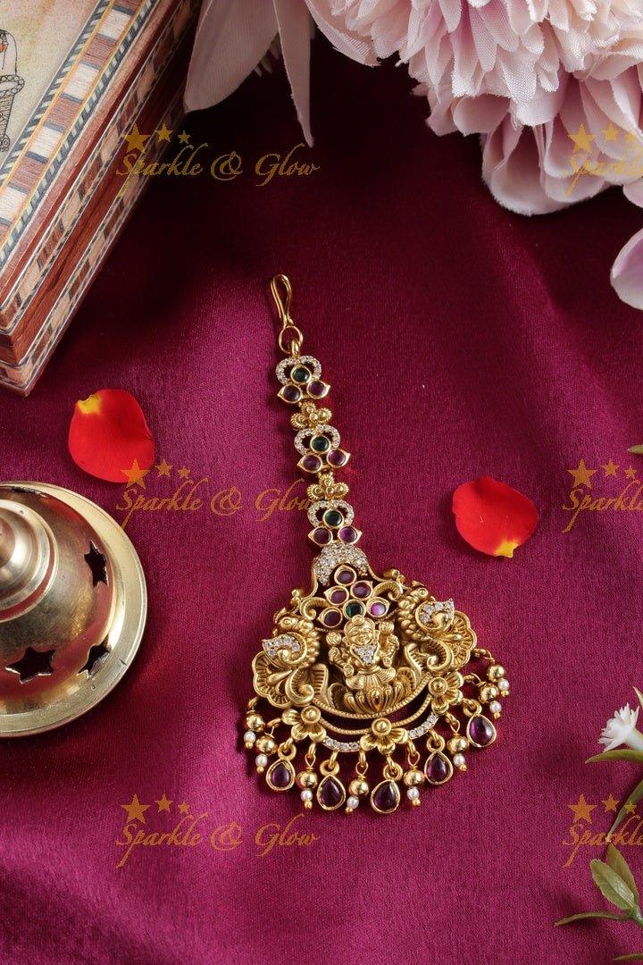Gold alike intricately Lakshmi carved tikka - Sparkle and Glow