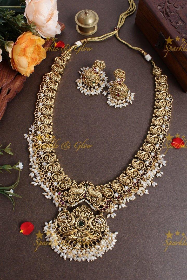 Exclusive peacock carved floral green beads necklace - Green - Sparkle and Glow