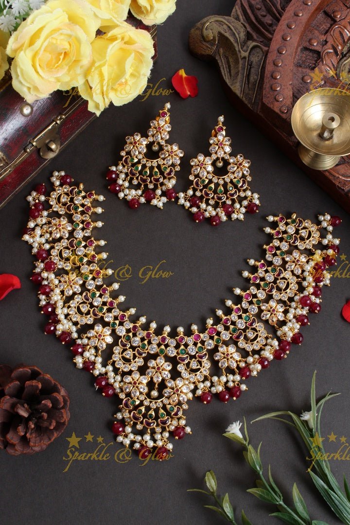 Stunning floral half moon gutta pusalu - Sparkle and Glow - Back Thread - 