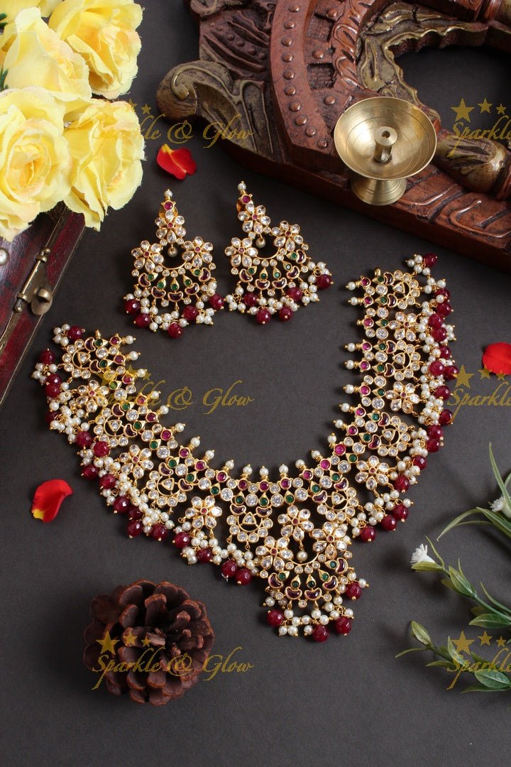 Stunning floral half moon gutta pusalu - Sparkle and Glow - Back Thread - 