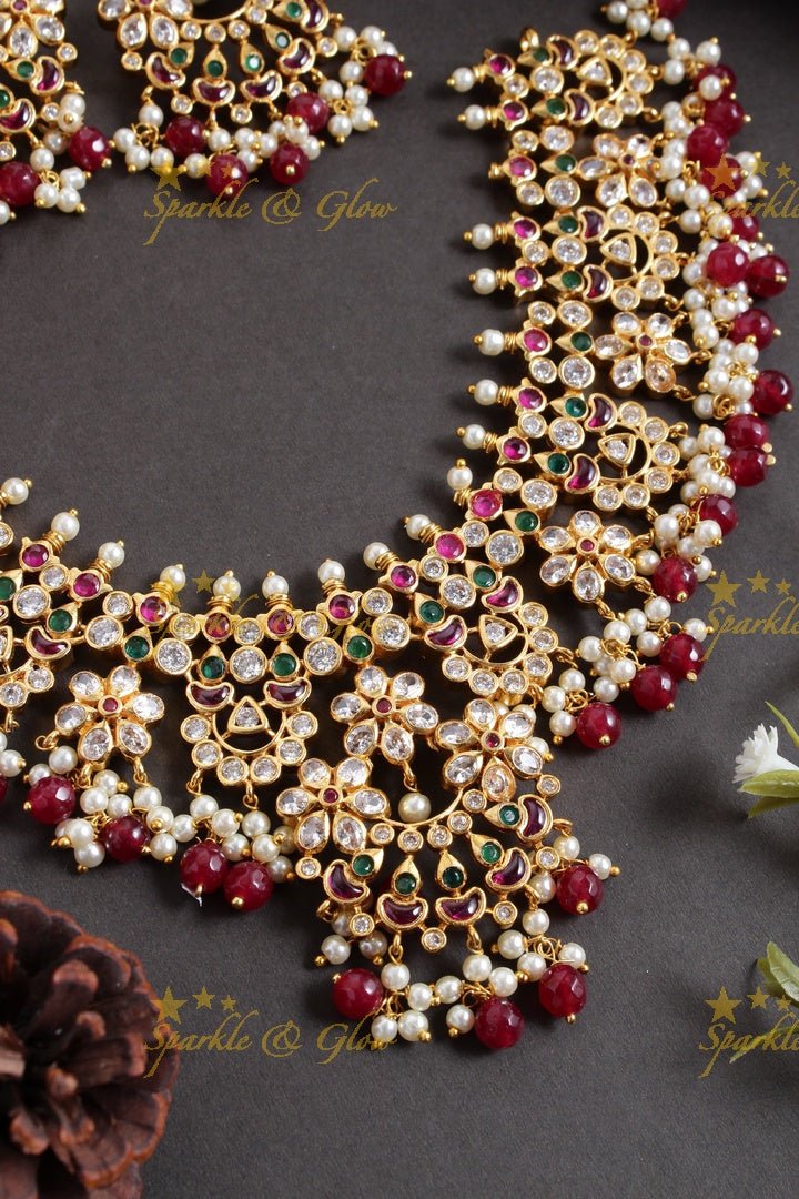 Stunning floral half moon gutta pusalu - Sparkle and Glow - Back Thread - 