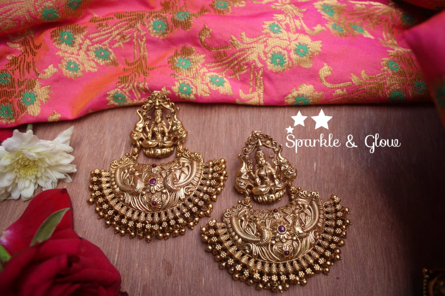 Gold alike Lakshmi festive bali with Gold drops - Sparkle and Glow - Gold - 