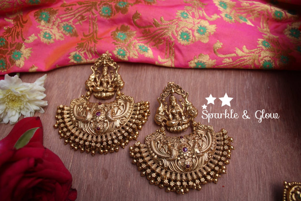 Gold alike Lakshmi festive bali with Gold drops - Sparkle and Glow - Gold - 