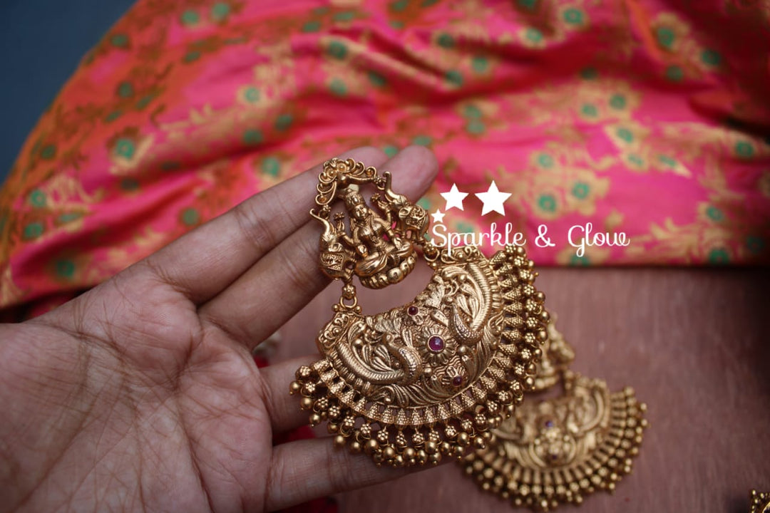 Gold alike Lakshmi festive bali with Gold drops - Sparkle and Glow - Gold - 