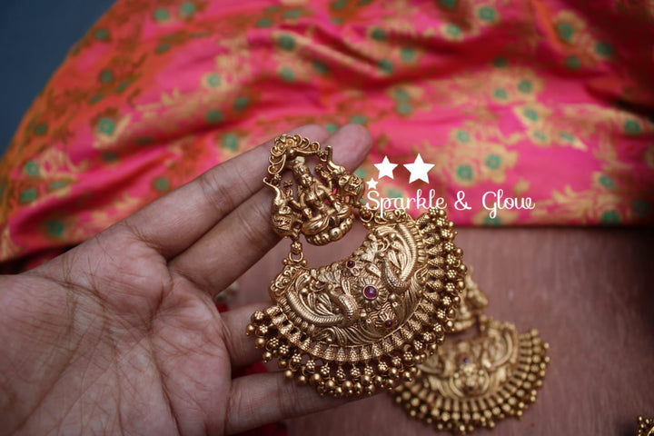 Gold alike Lakshmi festive bali with Gold drops - Sparkle and Glow - Gold - 